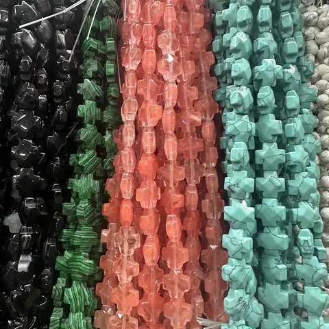 Pierre Naturelle Facettée Croix Perles Agate Oeil De Tigre Quartz En Forme De Croix Perles En Vrac Pour Bricolage Bijoux