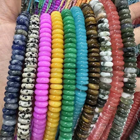 Natural Stone Rondelle Spacer Beads Green Aventurine Tiger Eye Agate Loose Beads For DIY Jewelry Making Bracelet Necklace
