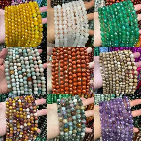 Naturstein Facettierte Runde Perlen Kristall Achat Lose Perlen Für DIY Schmuckherstellung Zubehör Handwerk Edelstein Strang