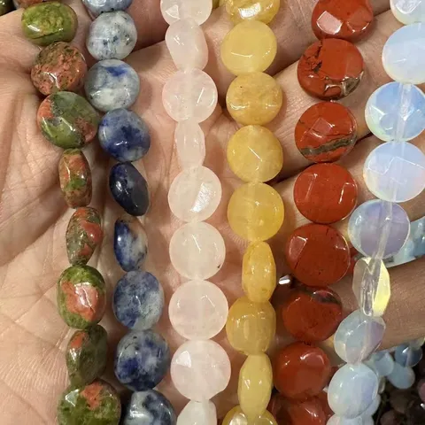 Natural Stone Faceted Coin Beads DIY Jewelry Making Accessories Round Disk Semi Finished Loose Stone Strands For Crafting