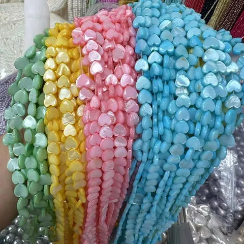 Heart Shaped Mother Of Pearl Shell Beads For Jewelry Making DIY Colorful Natural Shell Loose Beads For Necklace Bracelet Craft
