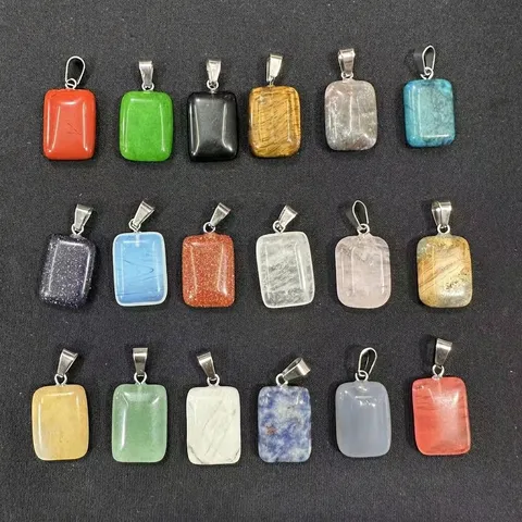 Colgantes de Rectángulo de Piedra Natural Cristal Ágata Ojo de Tigre Cuarzo Gemas Con Enganche de Metal para Creación de Joyas DIY Colgante Solo Sin Cadena