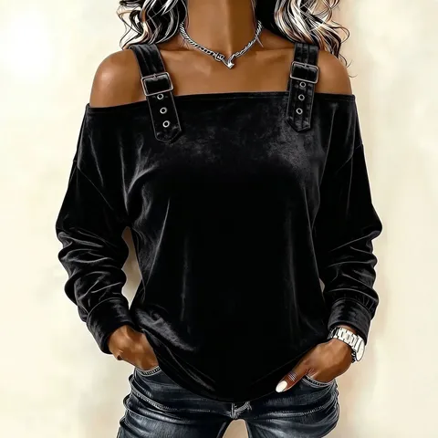 Maglione Lavorato a Maglia Casual con Spalle Scoperte e Manica Lunga da Donna Top Largo Monocolor Moda Autunno Inverno