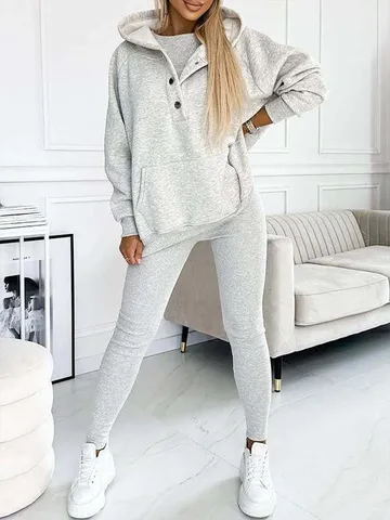 Damen Casual Fleecegefüttertes Kapuzensweatshirt Weste Und Hose Set Gerippter Verdickter Trainingsanzug Activewear