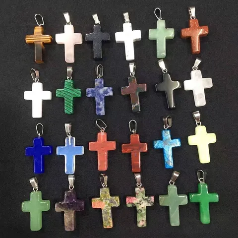 Natural Stone Crystal Cross Pendant For DIY Jewelry Making Necklaces Charms Rose Quartz Green Aventurine Fashion Jewelry