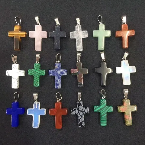 Natural Stone Crystal Cross Pendant For DIY Jewelry Making Necklaces Charms Rose Quartz Green Aventurine Fashion Jewelry