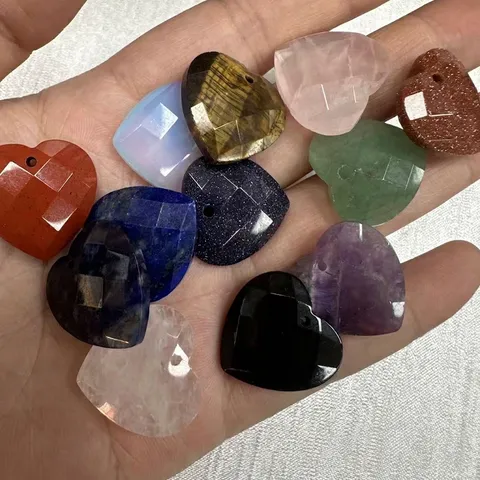 Naturjaspis Anhänger Facettiertes Herz Kristall Herzförmig Anhänger Für DIY Halskette Ohrring Herstellung Zubehör Schmuck Halbzeug
