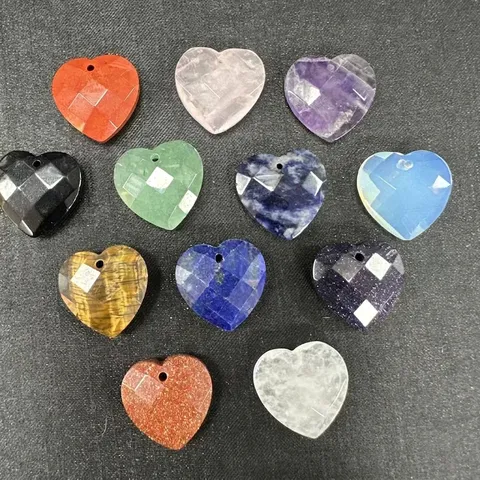 Naturjaspis Anhänger Facettiertes Herz Kristall Herzförmig Anhänger Für DIY Halskette Ohrring Herstellung Zubehör Schmuck Halbzeug