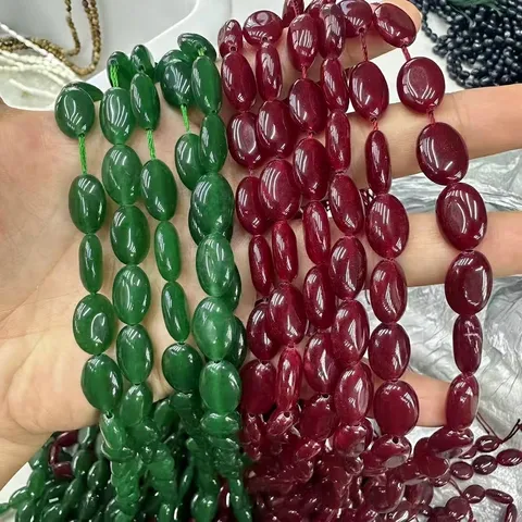 Perles Ovales en Pierre Naturelle Accessoires de Bijoux DIY Jade Malais Calcédoine Rouge pour Collier Bracelet
