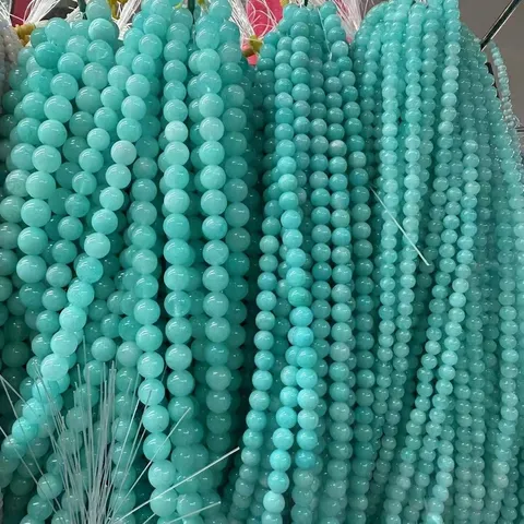 Piedra Natural Cuentas Sueltas Redondas Lisas Teñido Amazonita Hilo para Bricolaje Collar Pulsera Fabricación Joyería Componente