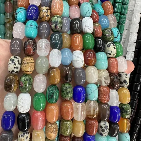 Natural Stone Drum Beads 10x14mm Polished Barrel Beads For Jewelry Making DIY Craft Bracelet Necklace Accessories Strand