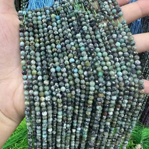 Natural African Turquoise Faceted Round Beads For DIY Jewelry Making Necklaces Bracelets Semi Finished Stone Components