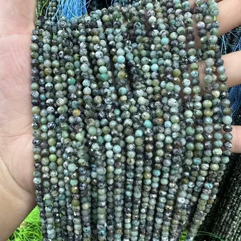 Natural African Turquoise Faceted Round Beads For DIY Jewelry Making Necklaces Bracelets Semi Finished Stone Components
