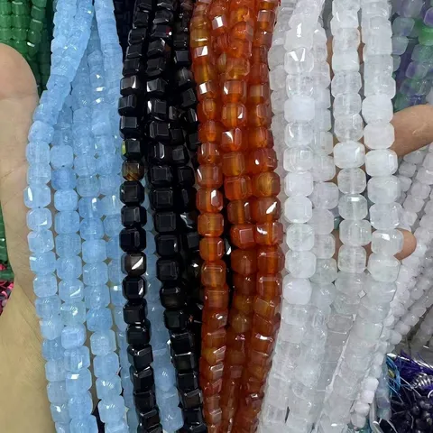 Perles en Pierre Naturelle Carrée Facettée de 10mm Accessoires de Fabrication de Bijoux DIY Perles en Cube de Cristal d'Agate Naturelle pour Bracelet Collier