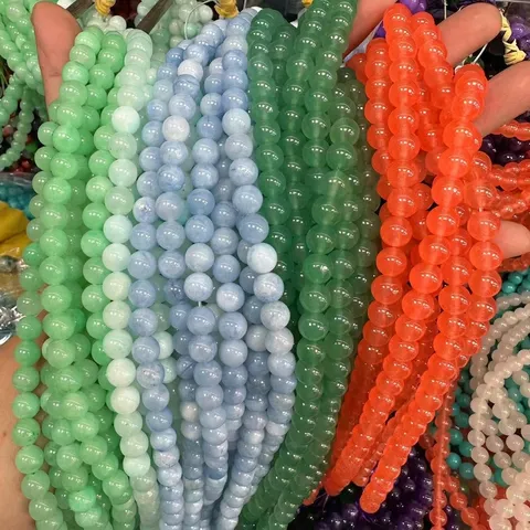 Natural Stone Round Beads For Jewelry Making DIY Accessories Dyed Strawberry Crystal Aquamarine Loose Beads Crafting