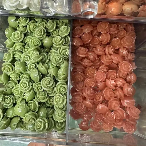 3D Rose Flower Loose Beads Shell Powder Embossed Jewelry Findings For DIY Hair Accessories Making Horizontal Hole Beads