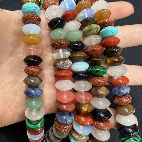 Natural Stone Saucer Beads Crystal Agate UFO Shape Loose Spacer Beads For DIY Jewelry Making Bracelet Necklace Accessories Gemstone Beads Polished Smooth Beads