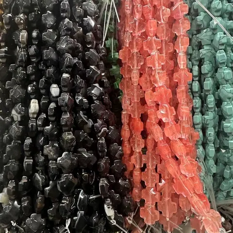 Pierre Naturelle Facettée Croix Perles Agate Oeil De Tigre Quartz En Forme De Croix Perles En Vrac Pour Bricolage Bijoux