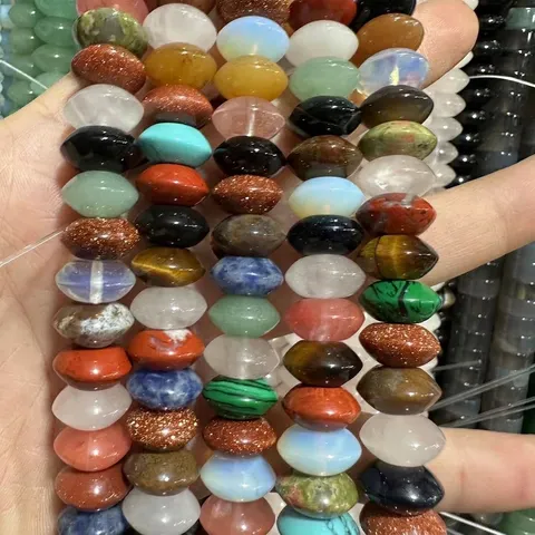 Natural Stone Saucer Beads Crystal Agate UFO Shape Loose Spacer Beads For DIY Jewelry Making Bracelet Necklace Accessories Gemstone Beads Polished Smooth Beads
