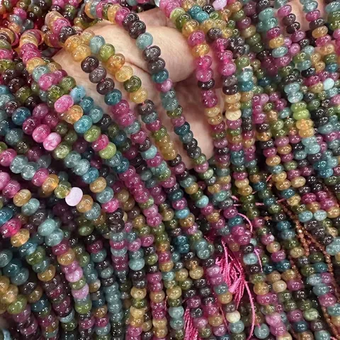 Natural Stone Optimized Tourmaline Abacus Wheel Loose Beads Multi-Color Gemstone Spacer Beads For DIY Jewelry Making Findings