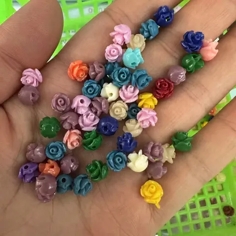 3D Rose Flower Loose Beads Shell Powder Embossed Jewelry Findings For DIY Hair Accessories Making Horizontal Hole Beads