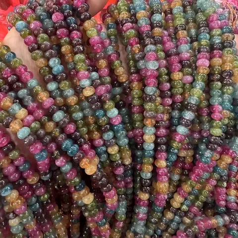 Natural Stone Optimized Tourmaline Abacus Wheel Loose Beads Multi-Color Gemstone Spacer Beads For DIY Jewelry Making Findings