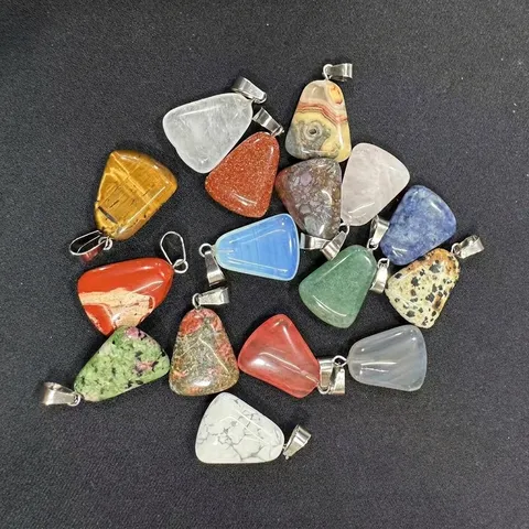 Natural Stone Trapezoid Pendant Only Without Chain Healing Crystal Agate Tiger Eye Quartz Charm For DIY Necklace Jewelry Making Accessories
