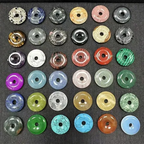 Natural Stone Agate Crystal Donut Pendant Polished Bi Disc Spacer Beads For DIY Jewelry Making Accessories