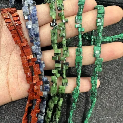 Natural Stone Two-Hole Tila Beads Rectangular Flat Gemstone Crystal Agate Loose Beads For DIY Jewelry Making Necklace Bracelet Material