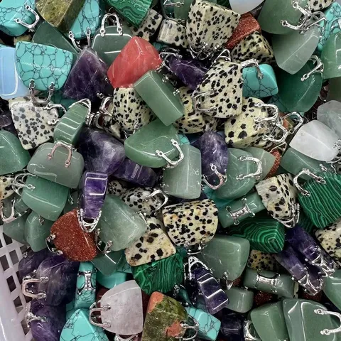 Naturstein Mini Handtasche Form Anhänger Für DIY Halskette Schmuckherstellung Gemischter Edelstein Kleiner Beutel Charme Zubehör Damen Geschenk
