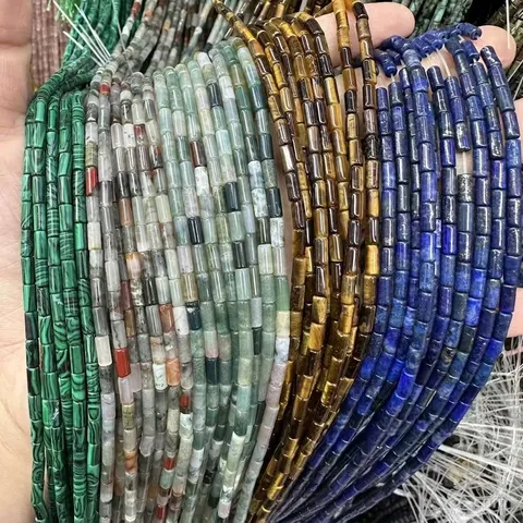 Natural Stone Tube Beads 3x6mm Cylindrical Gemstone Spacer Beads For DIY Jewelry Making Bracelet Necklace Agate Tiger Eye Polished Cylinder Beads