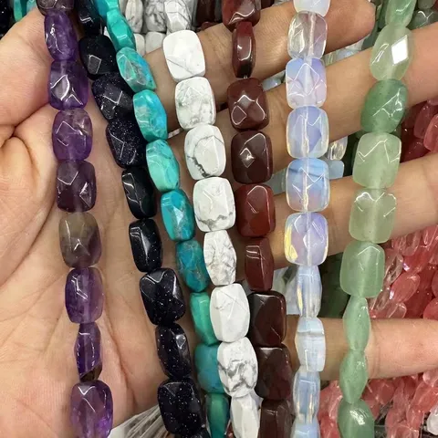 Natural Stone Agate Crystal Faceted Rectangular Beads For DIY Jewelry Making Bracelet Necklace Accessories Faceted Strand