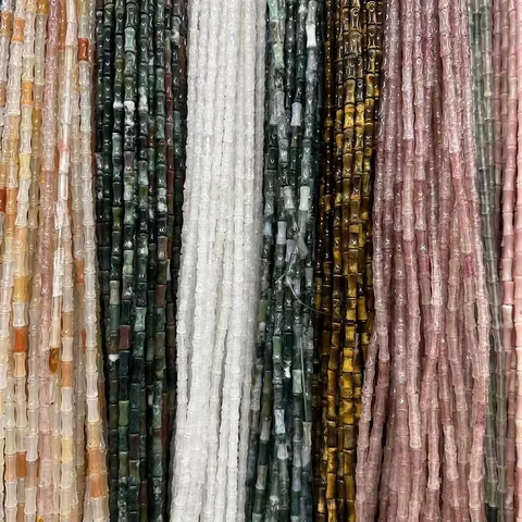 Natural Stone Bamboo Tube Beads Retro Polished Gemstone Spacer Beads For DIY Jewelry Making Bracelet Necklace Accessories