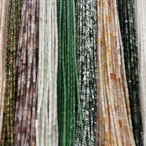 Natural Stone Bamboo Tube Beads Retro Polished Gemstone Spacer Beads For DIY Jewelry Making Bracelet Necklace Accessories