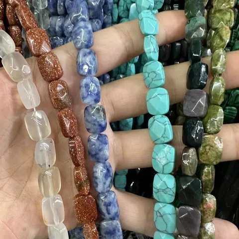 Natural Stone Agate Crystal Faceted Rectangular Beads For DIY Jewelry Making Bracelet Necklace Accessories Faceted Strand