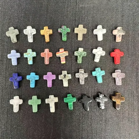 Natural Stone Crystal Agate Cross Loose Beads Vertical Hole Religious Beads For DIY Jewelry Bracelet Necklace Accessories