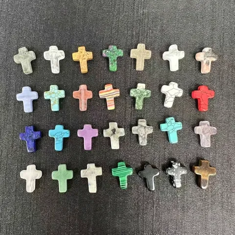 Natural Stone Crystal Agate Cross Loose Beads Vertical Hole Religious Beads For DIY Jewelry Bracelet Necklace Accessories
