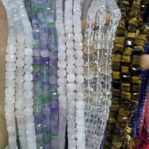 Perles en Pierre Naturelle Carrée Facettée de 10mm Accessoires de Fabrication de Bijoux DIY Perles en Cube de Cristal d'Agate Naturelle pour Bracelet Collier