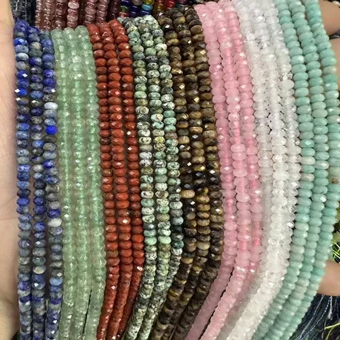 Facettierte Rondelle Naturstein Perlen Gebohrt Lose Kristall Quarz Edelstein Halbzeug Strang Für DIY Armband Halskette Schmuckherstellung Großhandel