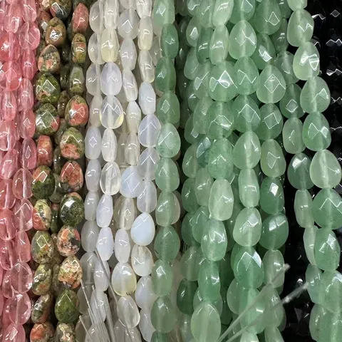Faceted Flat Teardrop Natural Stone Crystal Loose Beads With Straight Hole For DIY Jewelry Making Spacer Beads