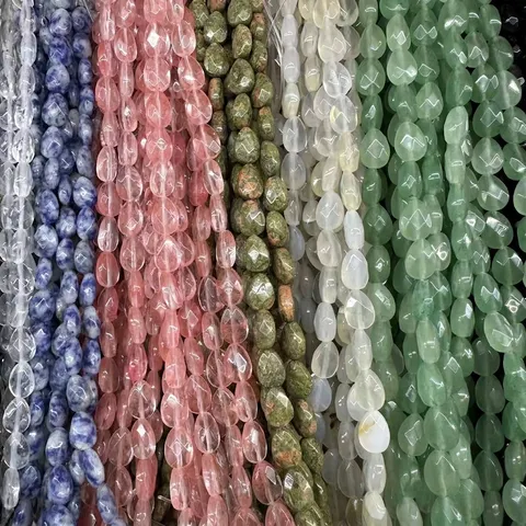 Faceted Flat Teardrop Natural Stone Crystal Loose Beads With Straight Hole For DIY Jewelry Making Spacer Beads
