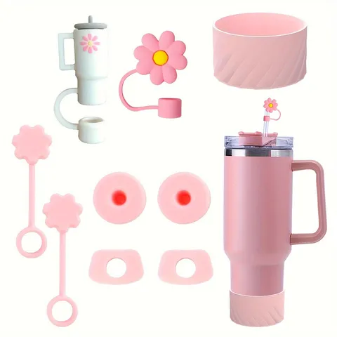 Silicone Protective Boot And Straw Cover Set For Large Tumbler Cup Anti Slip Bottle Sleeve With Spill Stopper Accessories