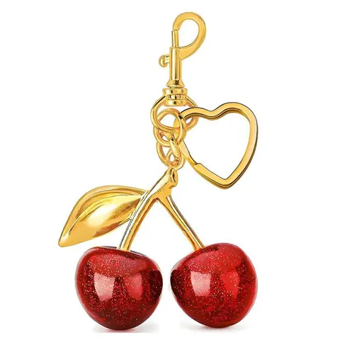 Cherry Keychain Bag Charm Cute Rhinestone Fruit Key Chain Metal Heart Keyring Pendant Fashion Accessories For Women