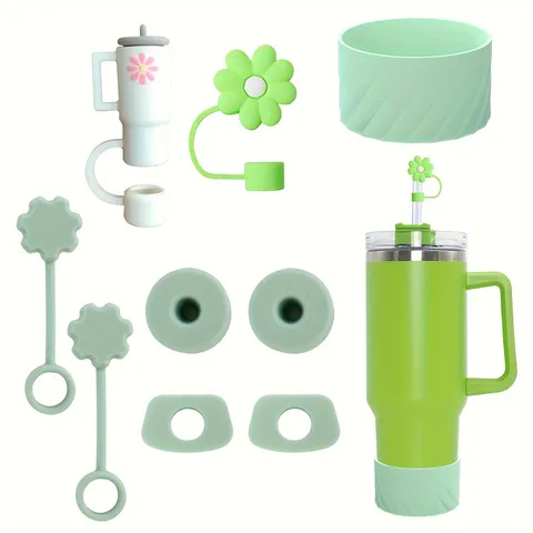 Silicone Protective Boot And Straw Cover Set For Large Tumbler Cup Anti Slip Bottle Sleeve With Spill Stopper Accessories