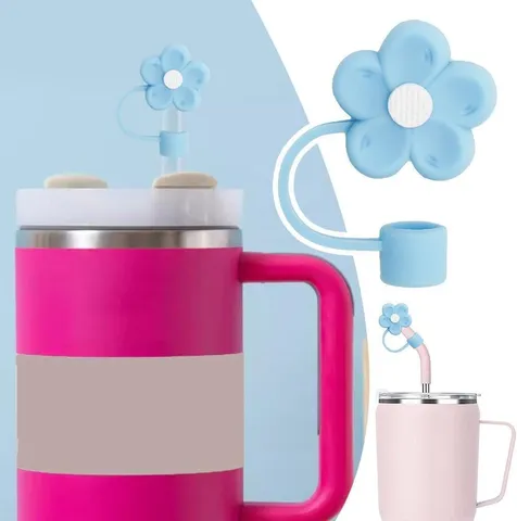 Cute Flower Silicone Straw Cover For 10mm Tumbler Straws Dust-Proof Reusable Straw Cap Drinkware Accessories Party Gift