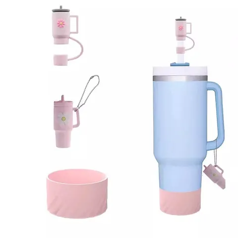 Grand Capacité Ensemble d'Accessoires pour Tumbler Silicone Tasse Botte Couvercle de Paille Et Chaîne Pour Décor de Bouteille d'Eau