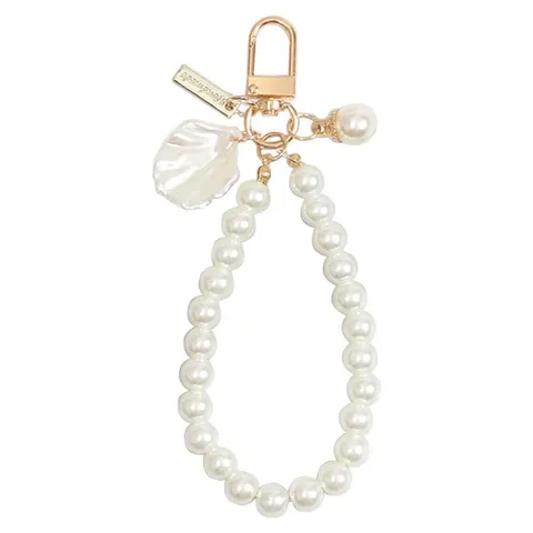 Elegant Artificial Pearl Heart Keychain Phone Chain Bag Pendant Shell Pearl Key Ring Car Hanging Ornament