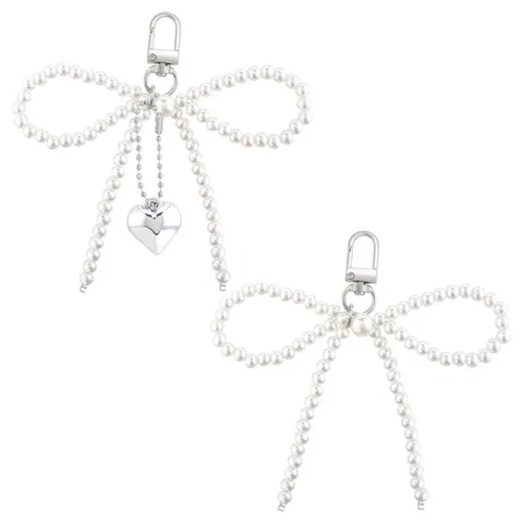 Cute Y2K Pearl Bow Tassel Keychain Artificial Pearl Alloy Bag Charm Aesthetic Car Pendant Women Gift