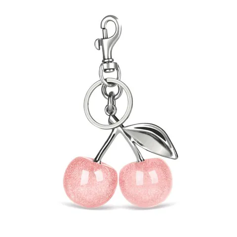 Cute Cherry Keychain Glitter Resin Bag Charm Metal Key Ring Pendant For Women Luxury Handbag Car Accessories
