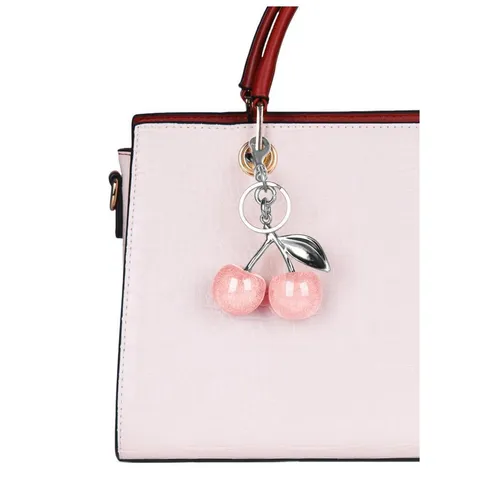 Cute Cherry Keychain Glitter Resin Bag Charm Metal Key Ring Pendant For Women Luxury Handbag Car Accessories